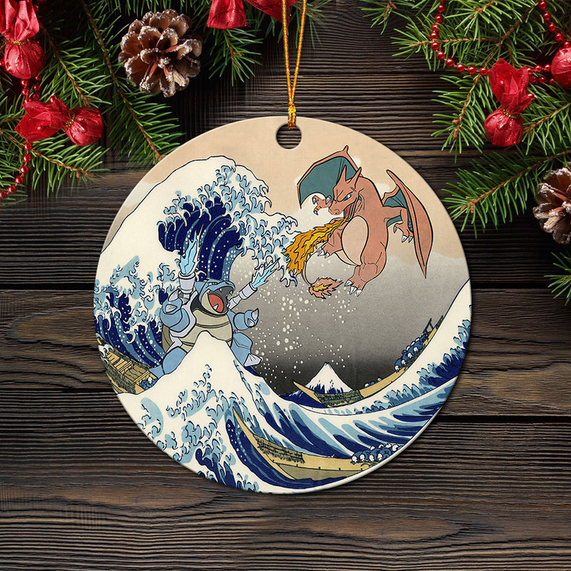 Blastoise Charizard Pokemon The Great Wave 2 Mica Ornament Perfect Gift For Holiday