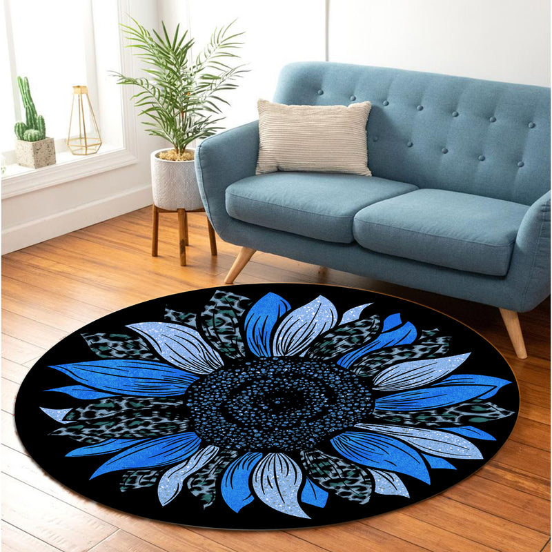 Blue Cheetah Sunflower Round Rug