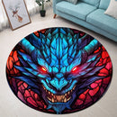 Blue Dragon Stained Glass Art In The Style Of Aggressive Round Rug