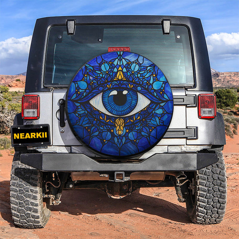 Blue Eyes Art Stained Glass Car Spare Tire Cover