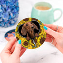 Brown Dachshund Sunflower Zipper Ceramic Drink Coasters