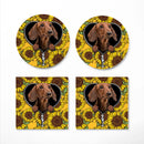 Brown Dachshund Sunflower Zipper Ceramic Drink Coasters