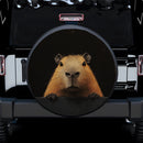 Capybara Peeking Over A Black Wall Car Spare Tire Cover