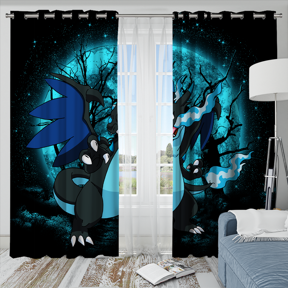 Charizard Mega X Moonlight Window Curtain