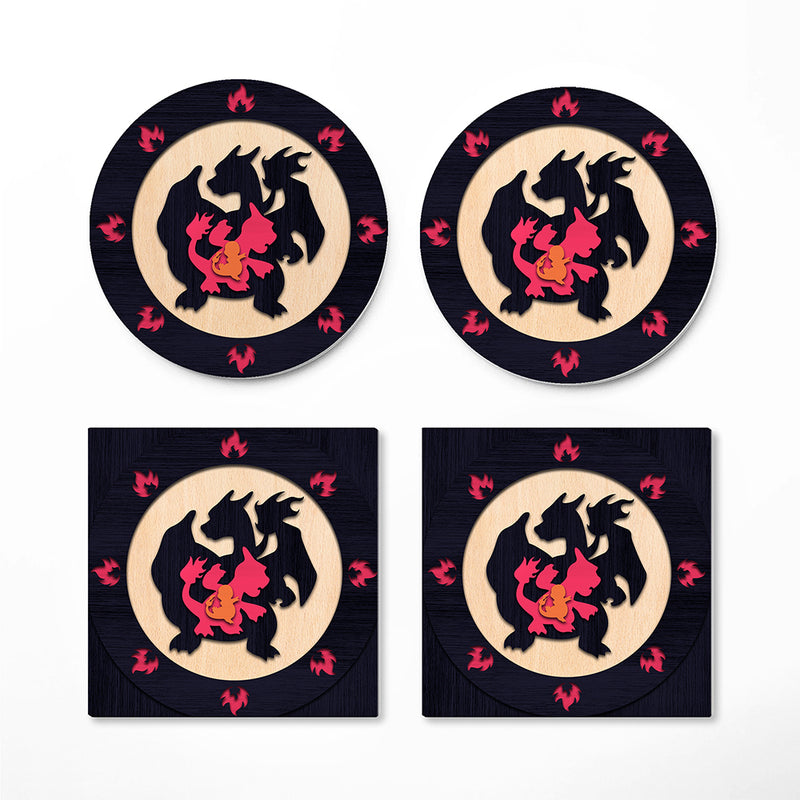 Charizard Evolution Pokemon Ceramic Drink Coasters