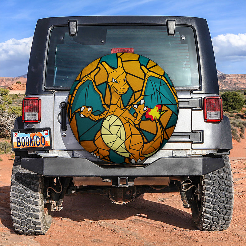 Charizard Pokemon Stained Glass Car Spare Tire Covers Gift For Campers