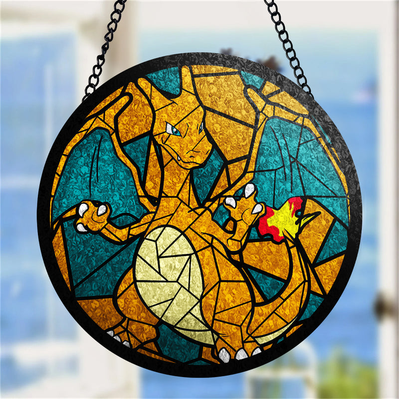 Charizard Pokemon Round Stained Glass Window Hanging Panel Suncatcher