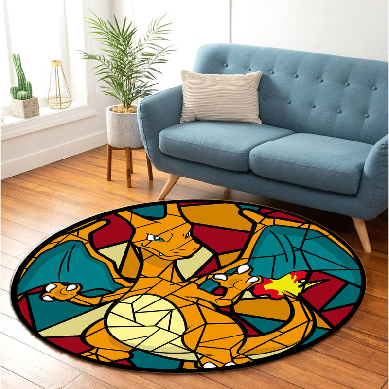 Charizard 1 Stained Glass Round Rug