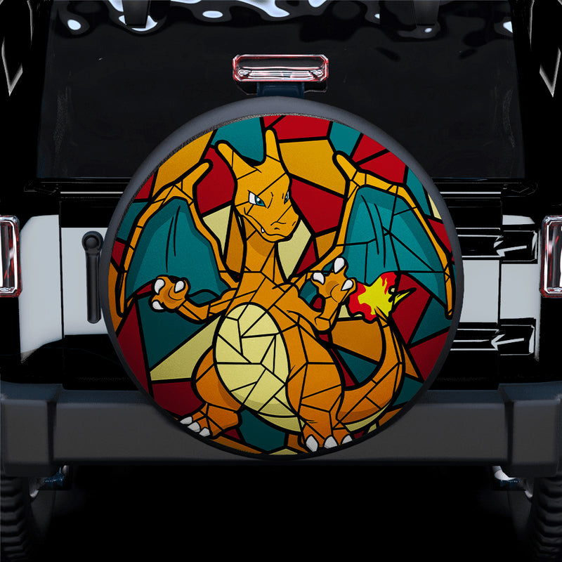 Charizard Pokemon Stained Glass Car Spare Tire Covers Gift For Campers 2