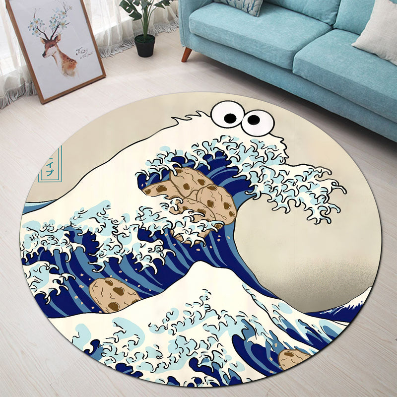 Cookie The Great Wave Round Carpet Rug Bedroom Livingroom Home Decor