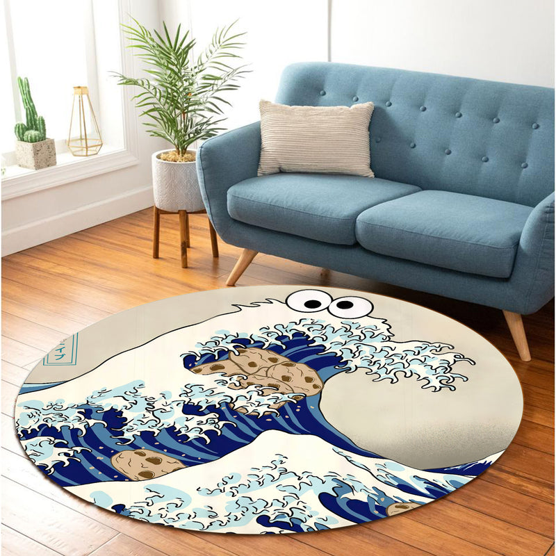 Cookie The Great Wave Round Carpet Rug Bedroom Livingroom Home Decor
