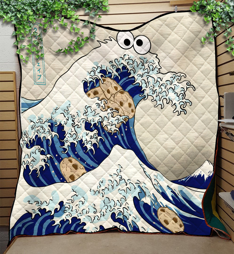 Cookie The Great Wave Mockup Quilt Blanket