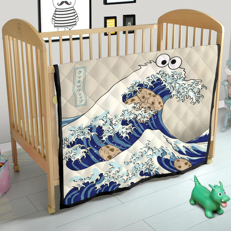 Cookie The Great Wave Mockup Quilt Blanket