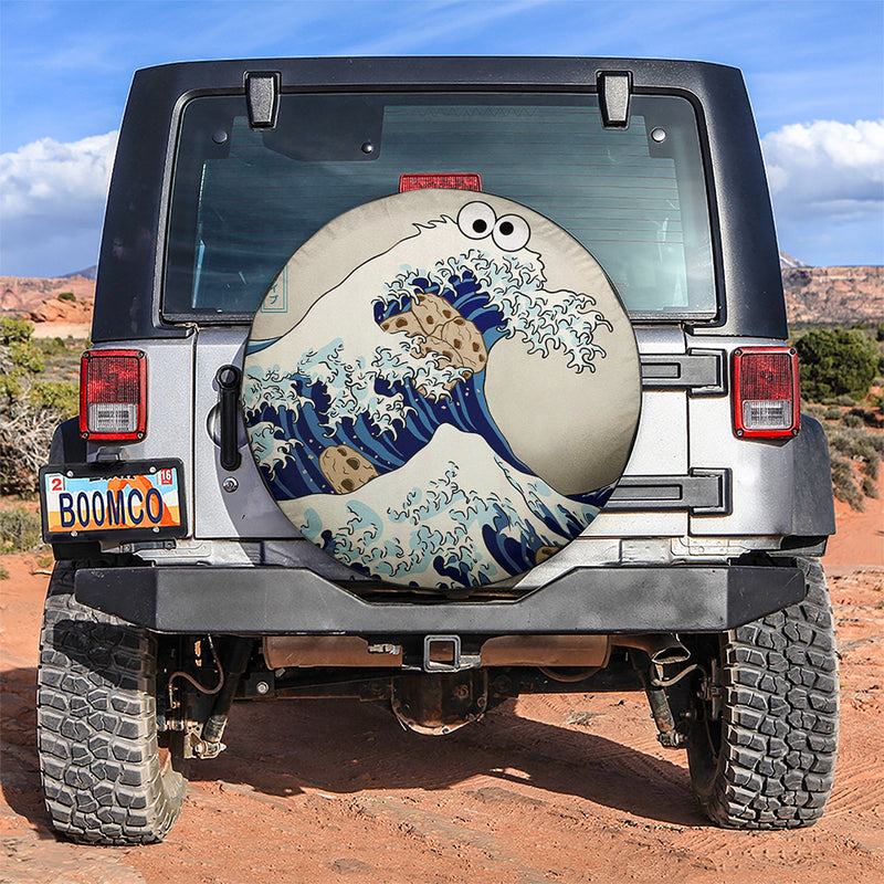 Cookie The Great Wave Jeep Car Spare Tire Covers Gift For Campers