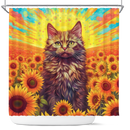 Create A Picture Of A Rainbow Colored Cat Amongs Shower Curtain