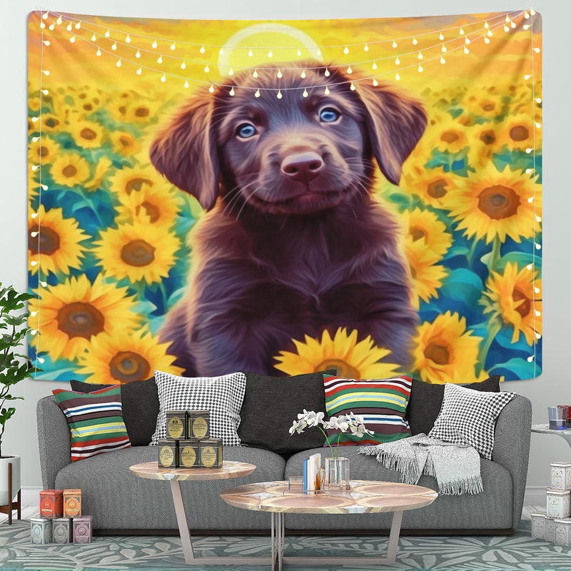 Rainbow Sunflower Puppy Tapestry Room Decor