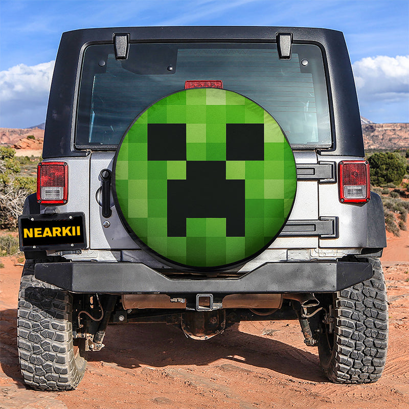 Creeper Face Pixel Jeep Car Spare Tire Cover