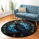 Crow Bird Stained Glass Round Rug
