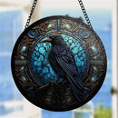 Crow Round Stained Glass Window Hanging Panel Suncatcher