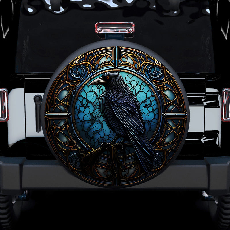 Crow Stained Glass Car Spare Tire Cover