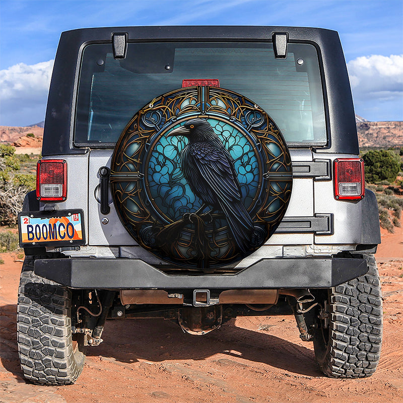 Crow Stained Glass Car Spare Tire Cover