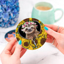 Cute Sloth Sunflower Zipper Ceramic Drink Coasters