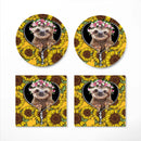 Cute Sloth Sunflower Zipper Ceramic Drink Coasters