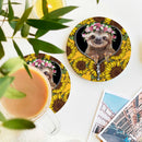 Cute Sloth Sunflower Zipper Ceramic Drink Coasters
