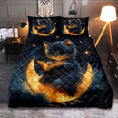 Cute Kitty Reading On A Crescent Moon Quilt Bed Sets