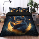 Cute Kitty Reading On A Crescent Moon Bedding Set