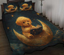 Cute Puppy Reading On A Crescent Moon Quilt Bed Sets