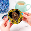 Cute Dog Poodle Sunflower Zipper Ceramic Drink Coasters