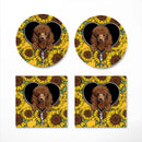 Cute Dog Poodle Sunflower Zipper Ceramic Drink Coasters