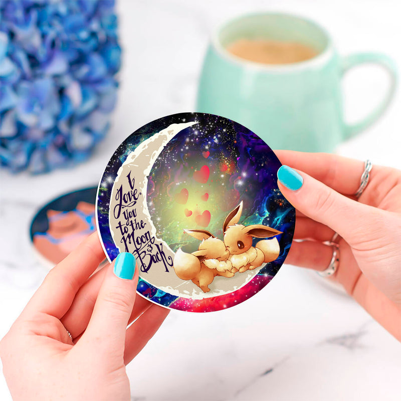 Cute Eevee Pokemon Couple Love You To The Moon Galaxy Ceramic Drink Coasters