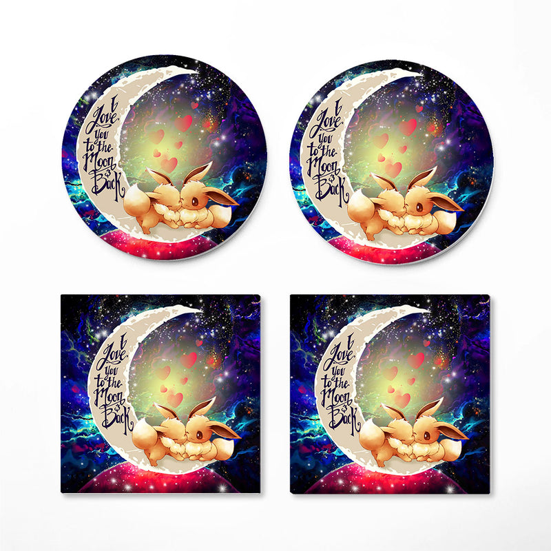 Cute Eevee Pokemon Couple Love You To The Moon Galaxy Ceramic Drink Coasters