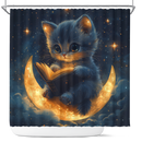 Cute Kitty Reading On A Crescent Moon Shower Curtain