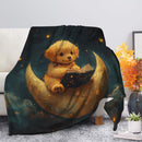 Cute Puppy Reading On A Crescent Moon Premium Blanket
