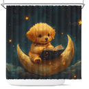 Cute Puppy Reading On A Crescent Moon Shower Curtain