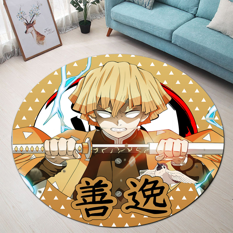 Demon Slayer Zenitsu Anime Round Carpet Rug Bedroom Livingroom Home Decor