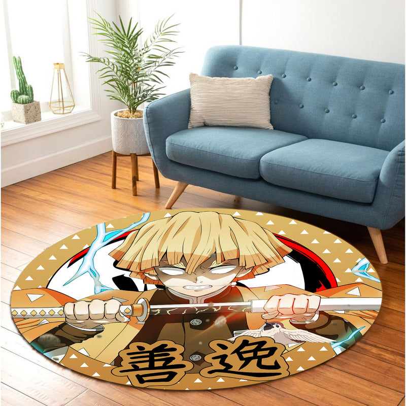 Demon Slayer Zenitsu Anime Round Carpet Rug Bedroom Livingroom Home Decor