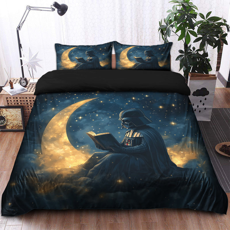 Darth Vader Reading On A Crescent Moon Bedding Set Duvet Cover And 2 Pillowcases