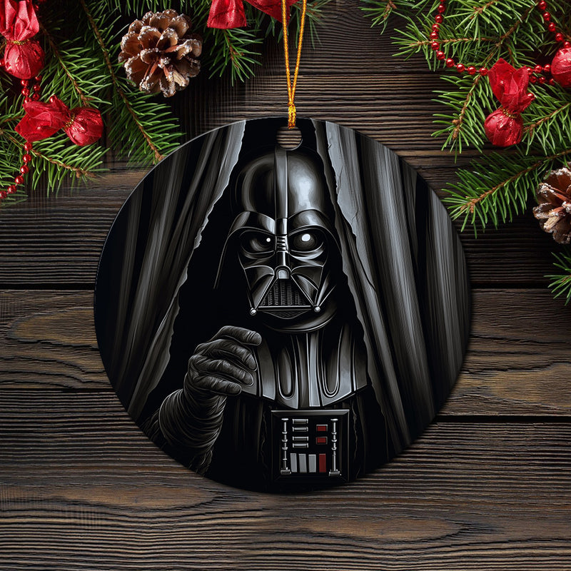 Darth Vader Peeking Curtain Mica Circle Ornament Perfect Gift For Holiday