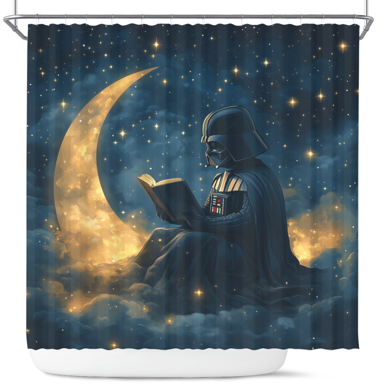 Darth Vader Reading On A Crescent Moon Shower Curtain