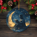 Darth Vader Reading On A Crescent Moon Mica Circle Ornament