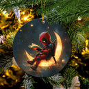Deadpool Reading On A Crescent Moon Mica Circle Ornament