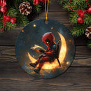 Deadpool Reading On A Crescent Moon Mica Circle Ornament