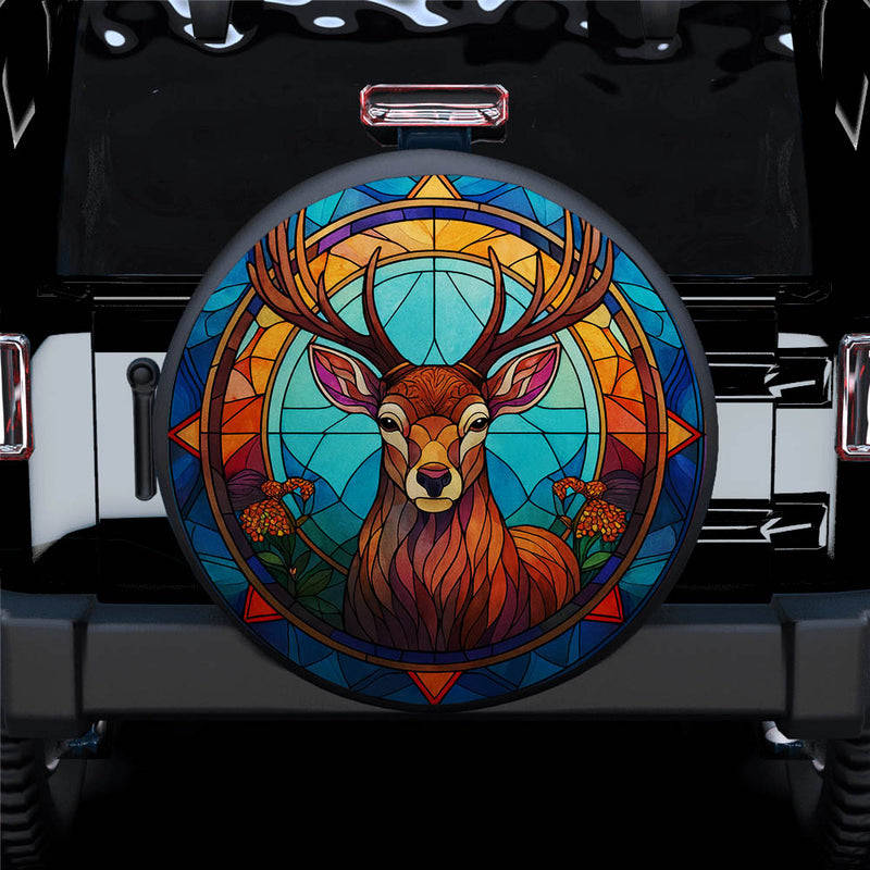 Deer Art Stained Glass Car Spare Tire Cover