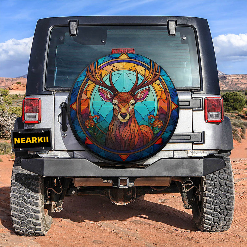 Deer Art Stained Glass Car Spare Tire Cover