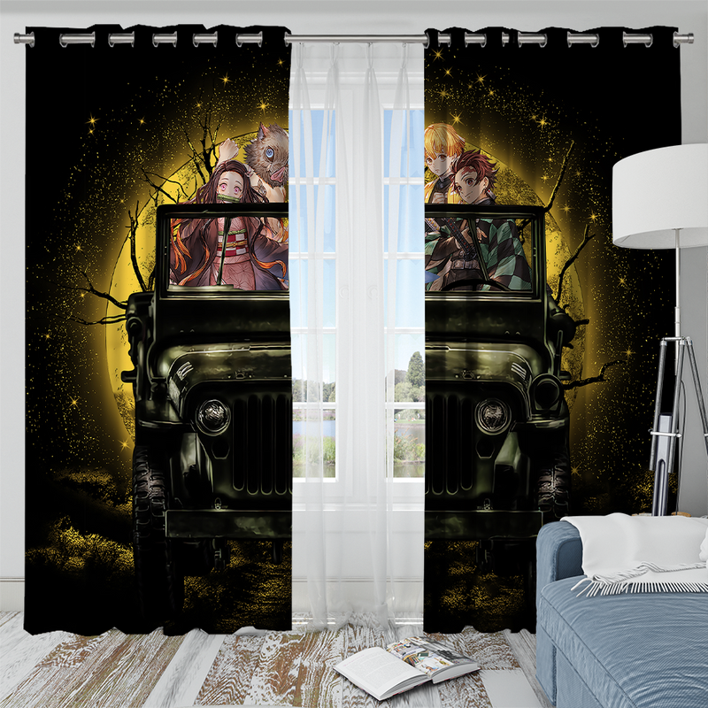 Demon Slayer Anime Funny Halloween Moonlight Window Curtain