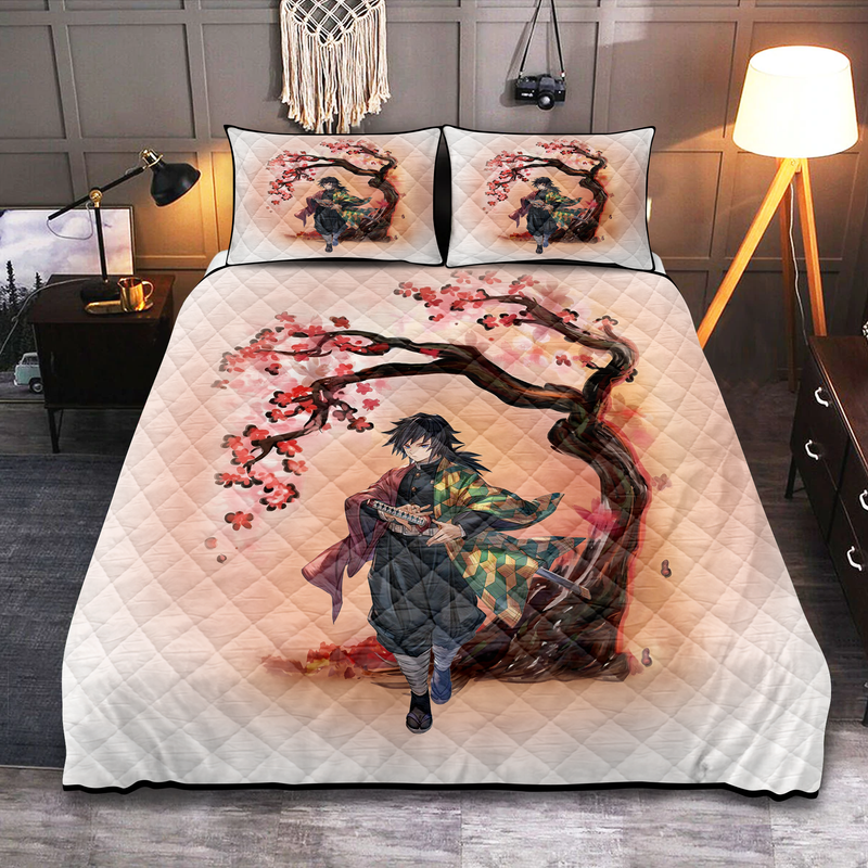 Demon Slayer Giyu Anime Cherry Blossom Quilt Bed Sets
